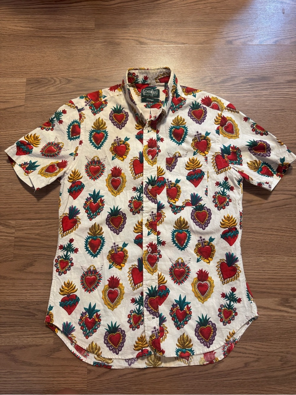Gitman Bros. Vintage
Button Down Short Sleeve Shirt Flaming Heart Print